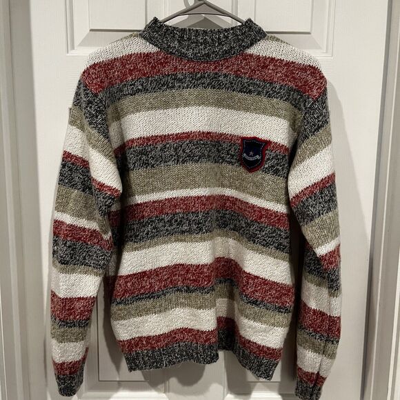 Pierre Carlo Italian Style Sweater Size L Wool Blend Knit Striped Red White Blue - Picture 1 of 9